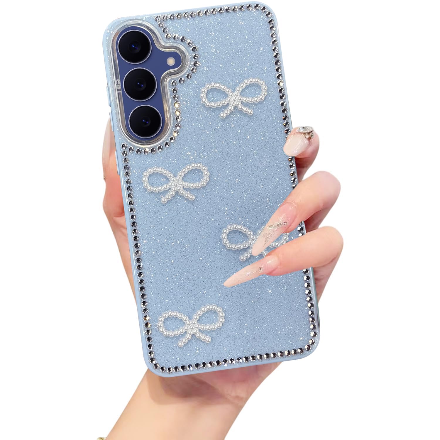 DIZORO for Samsung Galaxy S25 fe 5G Cover,Cute Bow Tie Aesthetic Phone Case,Trendy Slim Hard IMD Shockproof Protective Bumper Designer Phone Back Cover for Women Girls Blue-image-12