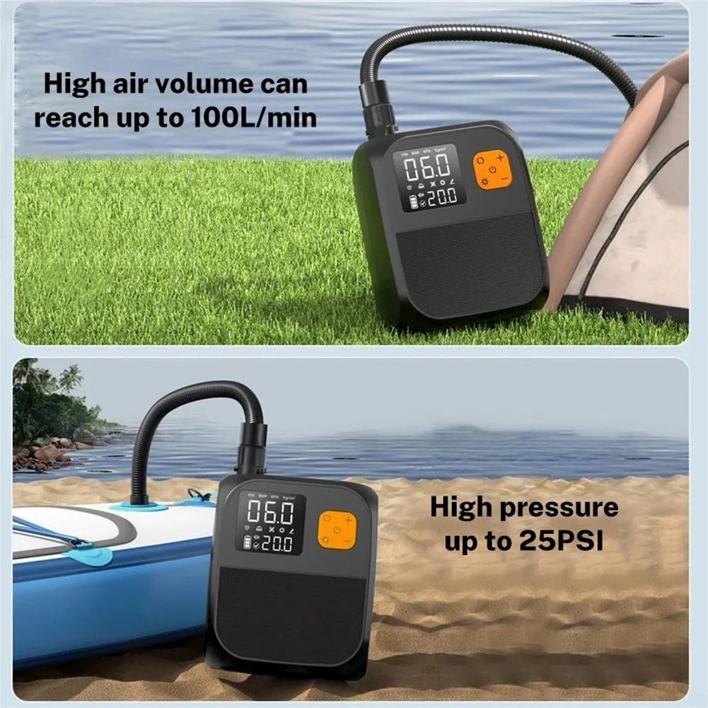 Pompe à air haute puissance 6000 mAh Gonfleur électrique Dégonfleur 25 PSI Pompe à remplissage rapide pour kayaks tentes avec tuyau
