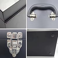 Vista 4 de 16" Portable Metal Toolbox Large Tool Box 18-Gauge Fishing Tackle Box Tool Box Drawer Organizer Steel Toolbox With Metal Latch and Handle Black