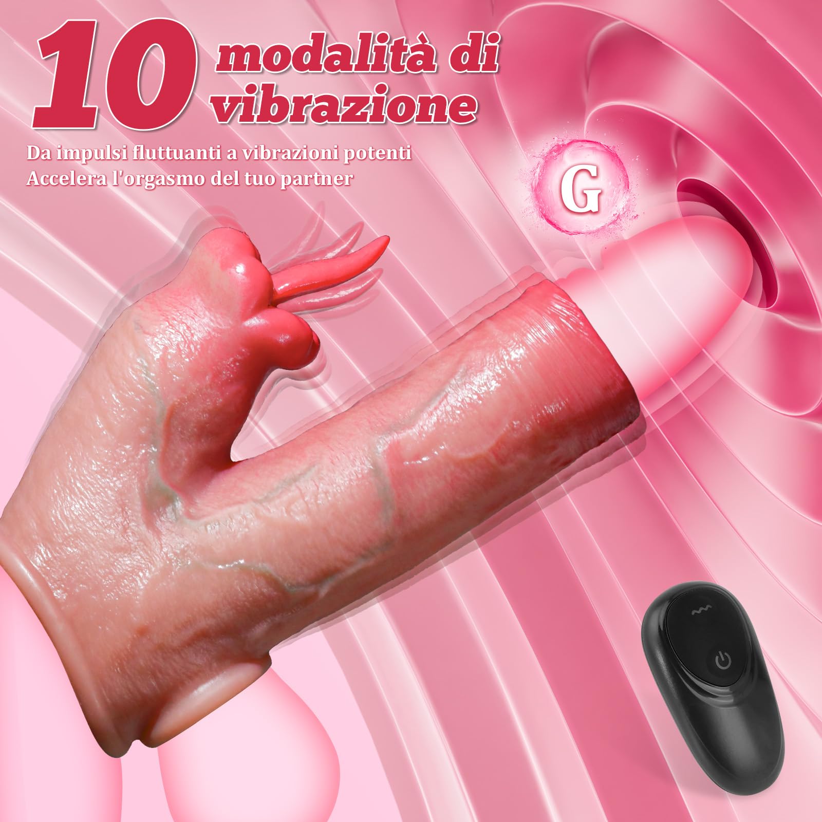 Guaina Fallica Vibratore Sex Toys Uomo - Anello Vibrante per Pene in Silicone Riutilizzabile Realistico con 10 Modalità di Vibrazione, Guaina Pene Lingua Leccabile Sexytoys Vibratore per Uomo Coppia