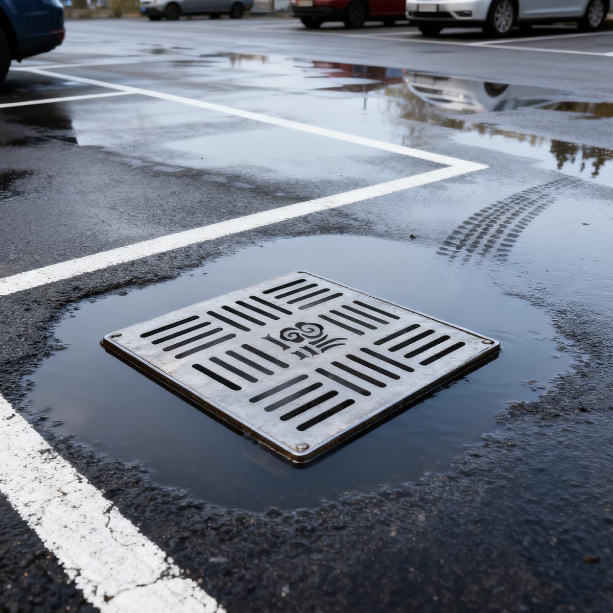 Grille de drainage en acier inoxydable, couvercle de caniveau de drainage extérieur, siphon de carré 200 x 200 x 20 x 2 mm avec cadre pour trottoir, cour, patio, commerce