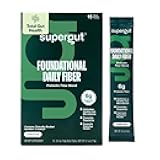 Supergut Foundational Daily Fiber, Vegan & Sugar Free Prebiotic Powder Blend for Gut Health & Digestive Support, Plant Based Supplement for Men & Women with 6g of Fiber, Unflavored, 15 Stick Packs