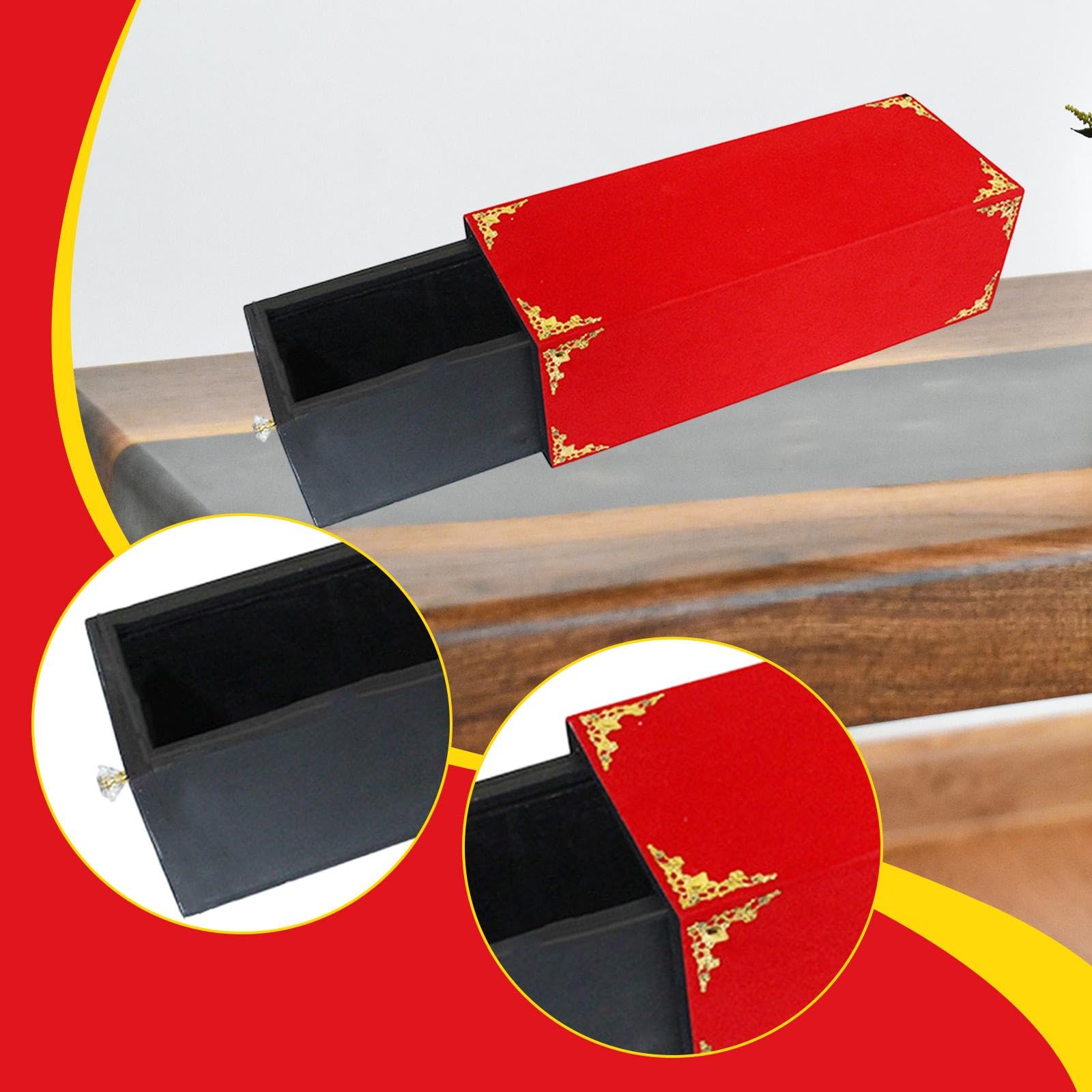 Zauberkasten Schubladenbox Holzkasten Zaubertrick Magier Aufklappbox Aus Edlem Holz für Spannende Illusionen für Geburtstage Feste Geschenke, Rot, 37 X 14 X 12 cm