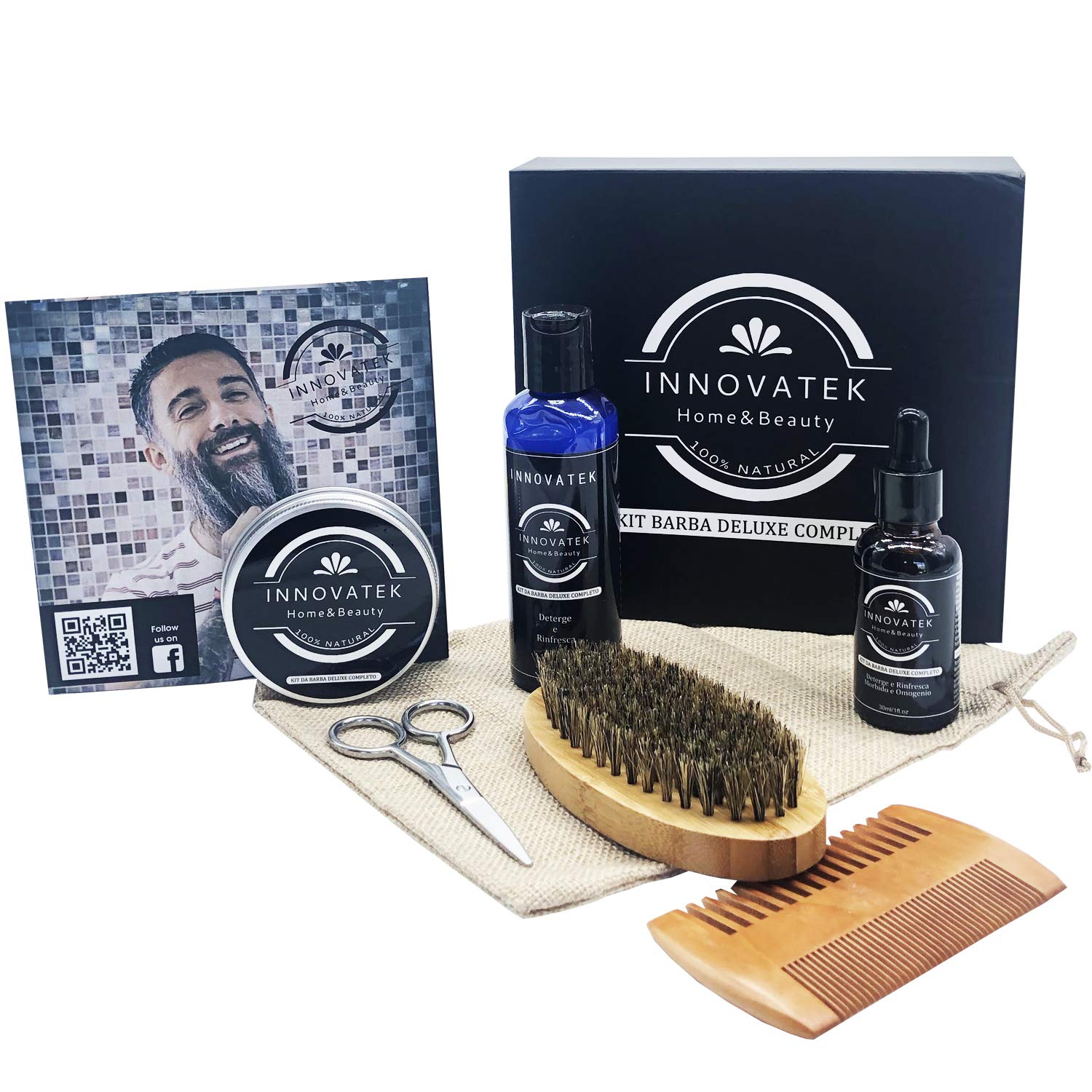 Kit barba uomo professionale 6 pezzi, shampoo da barba, olio da barba, balsamo da barba noto anche come cera da barba e cera per baffi, set regalo uomo, set barba uomo completo