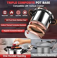 Vista 6 de Olla de presión de acero inoxidable 18/8 de 12.5 cuartos de galón, [bloqueo con una mano] Olla de Presion, olla a presión [3 en 1], compatible