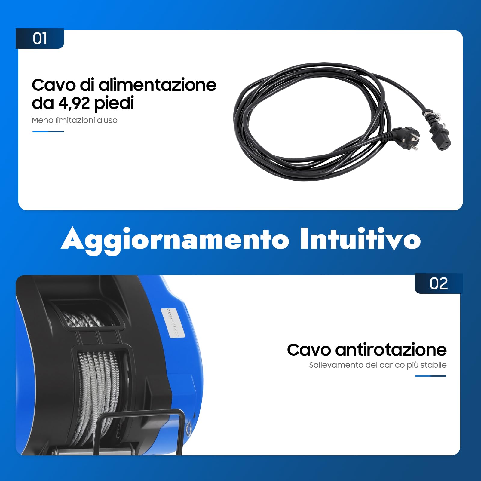 Paranco elettrico 1500 W, verricello elettrico, 30 m, 250 kg, per diversi dispositivi di sollevamento