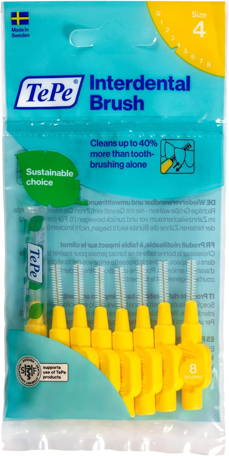 Tepe Interdental Brush, Original, Yellow, 0.7Mm/Iso 4, 8Pcs, Efficient