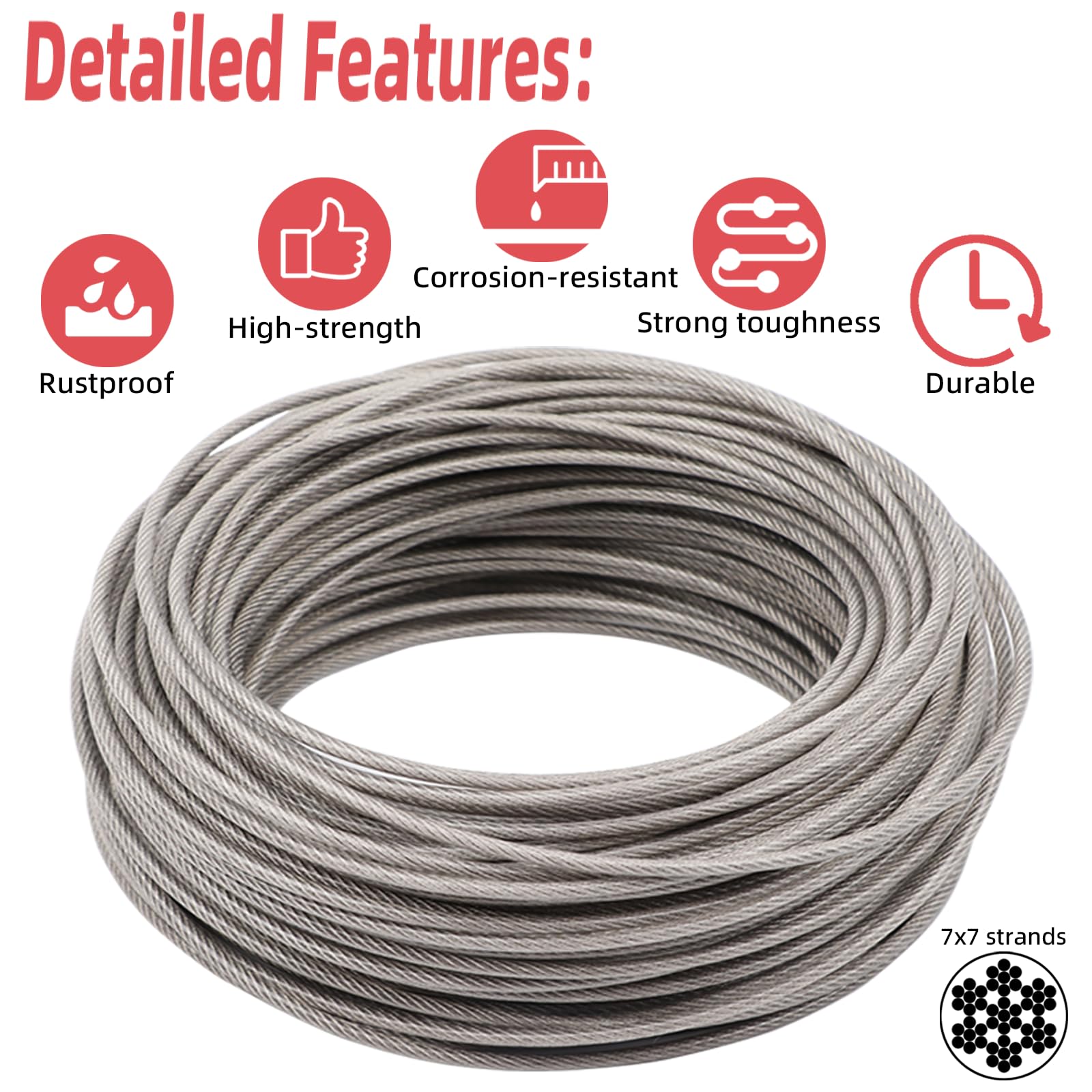 Set Completo Per Tende Da Sole E Piante Rampicanti: 30m Corda In Acciaio Inox 3mm Con Tenditori M5, Ganci, Morsetti E Accessori - 2