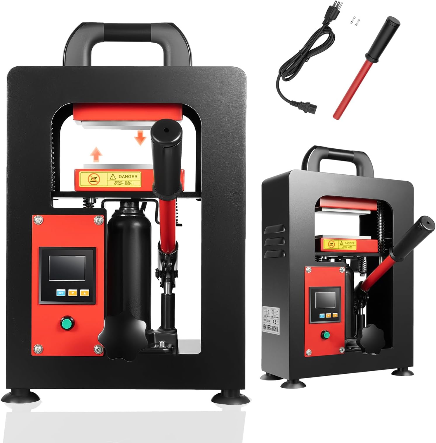 JAYGOVAN 5 Ton Hydraulic Heat Press Machine 900W Portable Manual Heat Press Machine with 2.4'' X 4.7''Dual Heating Plate & LSD Controller Timer,Heavy Duty Press for Oil Extraction,Printed Textiles