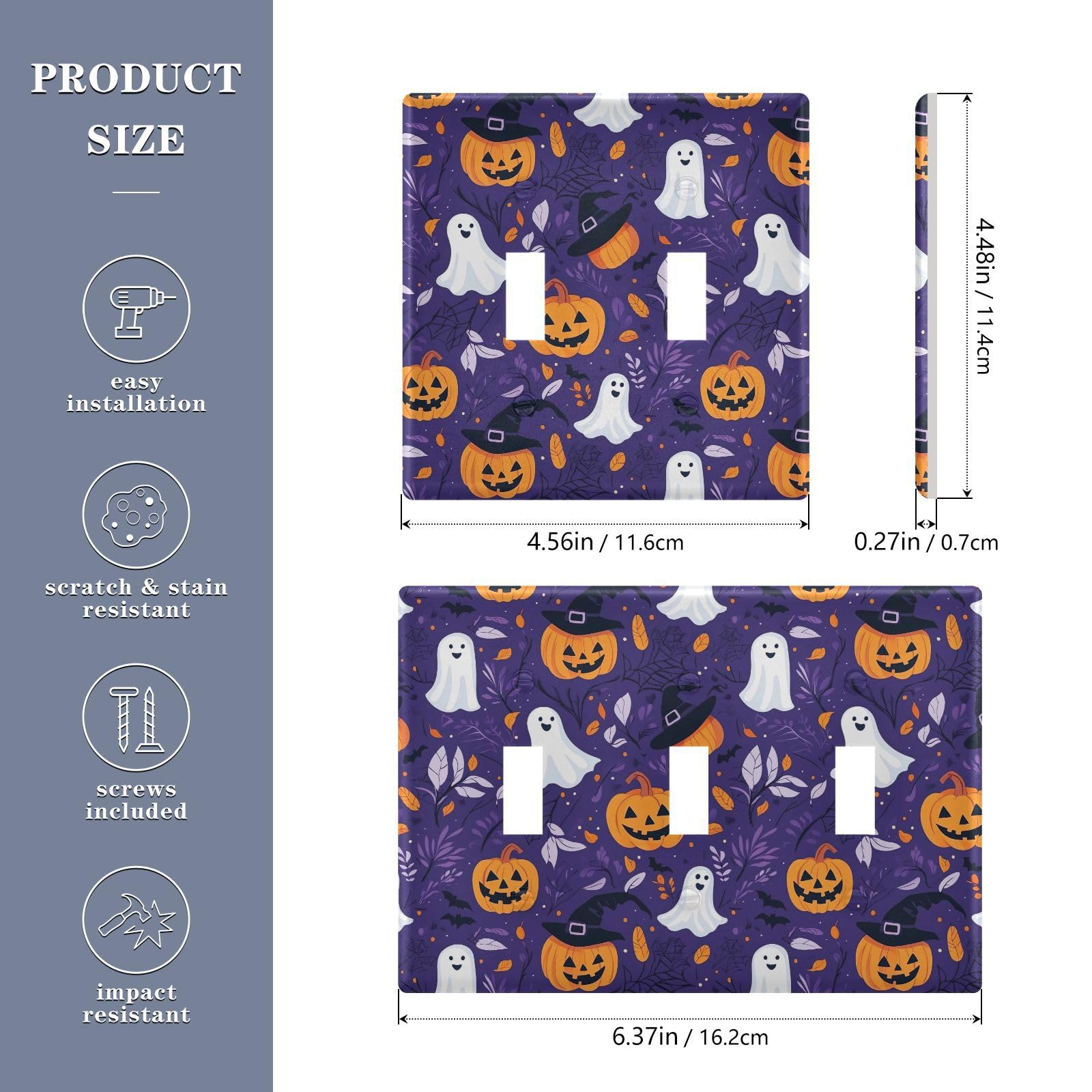 UMIRIKO Halloween Pumpkin Ghosts Bats Light Switch Cover Plate Covers Decorative Double Toggle Home Decor 202b7140
