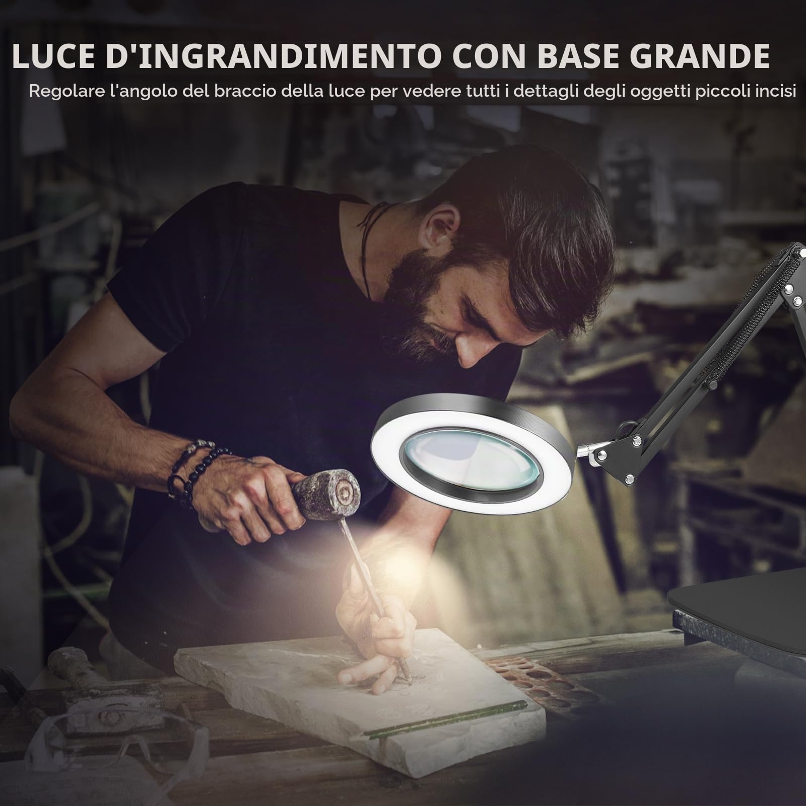 Lampada con Lente d'Ingrandimento, 10X Lente d'ingrandimento da Tavolo con Luce e Supporto, 72 LED Dimmerabili, 3 Colore e 10 Livelli di Luminosità, per Lettura, Riparazione, Artigianato (nero)