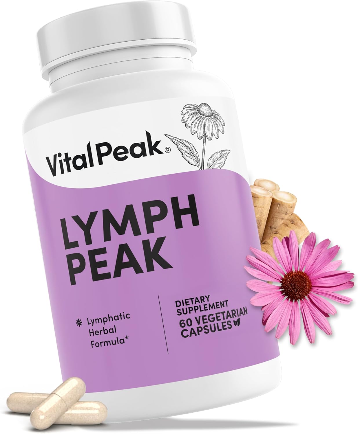 Lymph Peak – Lymphatic Drainage Supplements – Lymph System Support – with Burdock Root, Echinacea Extract, Bromelain, Dandelion Extract & More – Vegan, Non GMO, Gluten Free – 60 Capsules