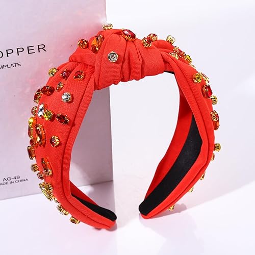 Vista 184 de NVENF Diademas anudadas con diamantes de imitación para mujer, diademas con cuentas de cristal, diadema con nudo superior, diademas de moda