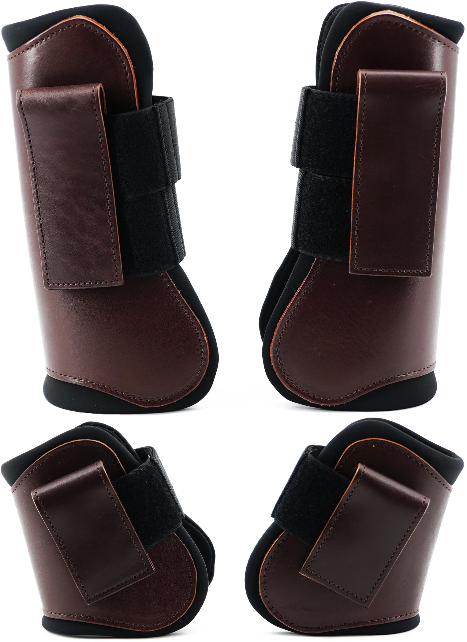 QMYBROW Horse Tendon Brushing Boots Open Front & Fetlock Boot, Coffee, Cob (Medium)