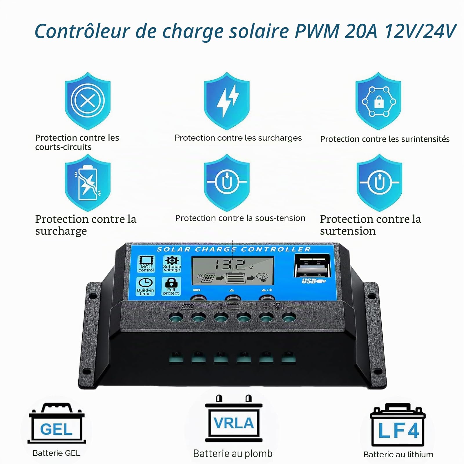 XINPUGUANG Kit Panneau Solaire 200W 12V, 2 pcs 100W 12V Flexible Module Solaire monocristallin, Contrôleur 20A pour Camping-Car, Bateau, Tente, Voiture, remorque, Batterie 12 V