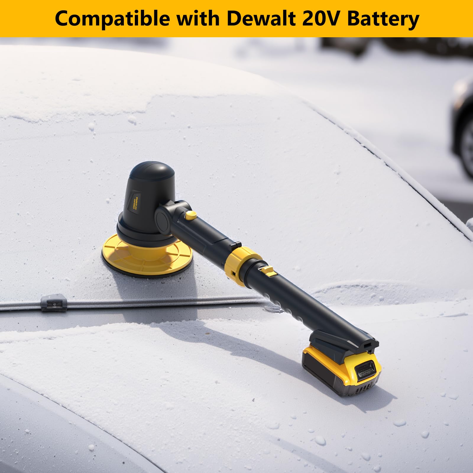 Rascador de hielo eléctrico para batería Dewalt de 20 V, rascador de parabrisas de alta velocidad de 1300 RPM para hielo y nieve, ajuste de cabeza de 45°, varilla de extensión, rascador de