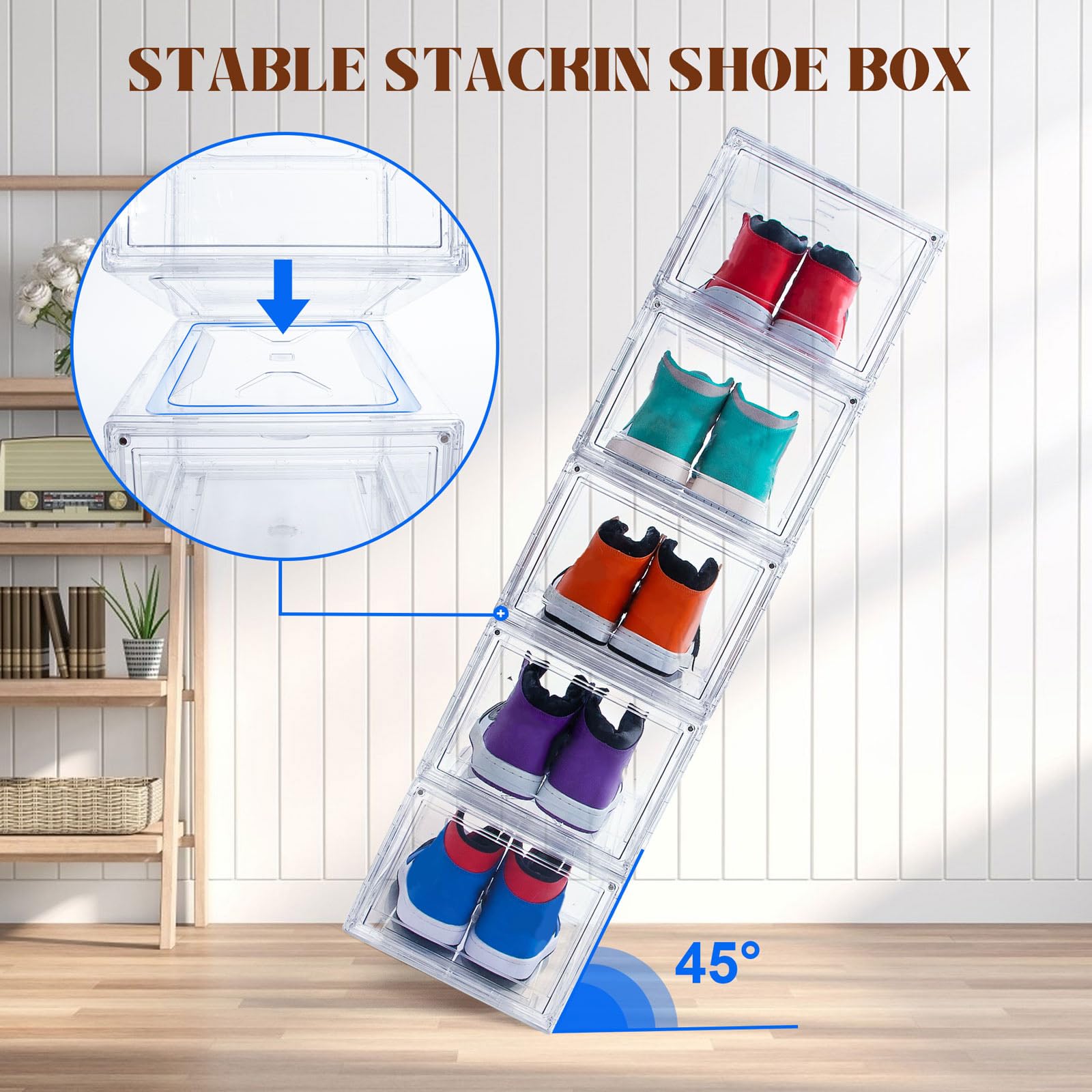 Paquete de 12 Cajas de Zapatos, Caja de Zapatos Frontal caída, Caja apilable de plástico Transparente, contenedores de Zapatos, Caja de exhibición de Zapatos acrílica, Almacenamiento de Tenis,