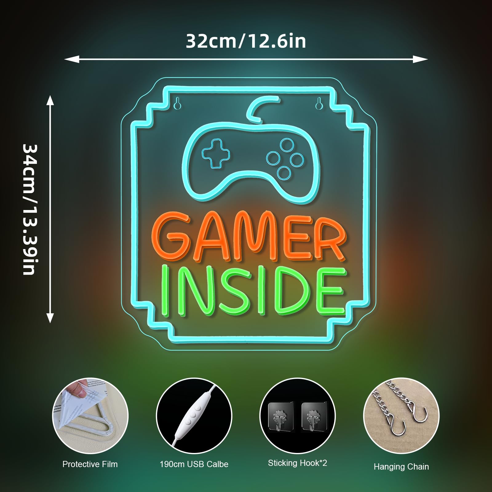 Gamer Inside Neon Sign Game Controller LED Segno per la decorazione della stanza da gioco I migliori regali per i giocatori per ragazzi Gioco per bambini Insegna al neon per Teen Boy Room Decor