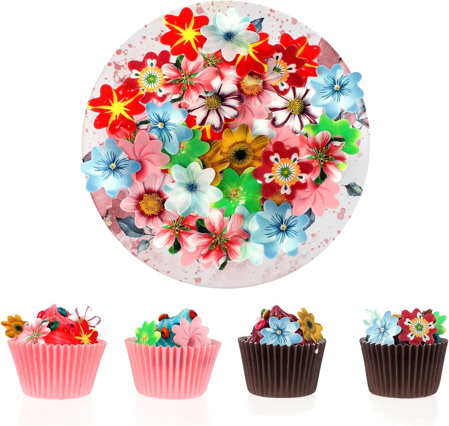 120 Pcs Edible Flowers for Cakes Wafer Paper Flower Cupcake Toppers Flower Cake