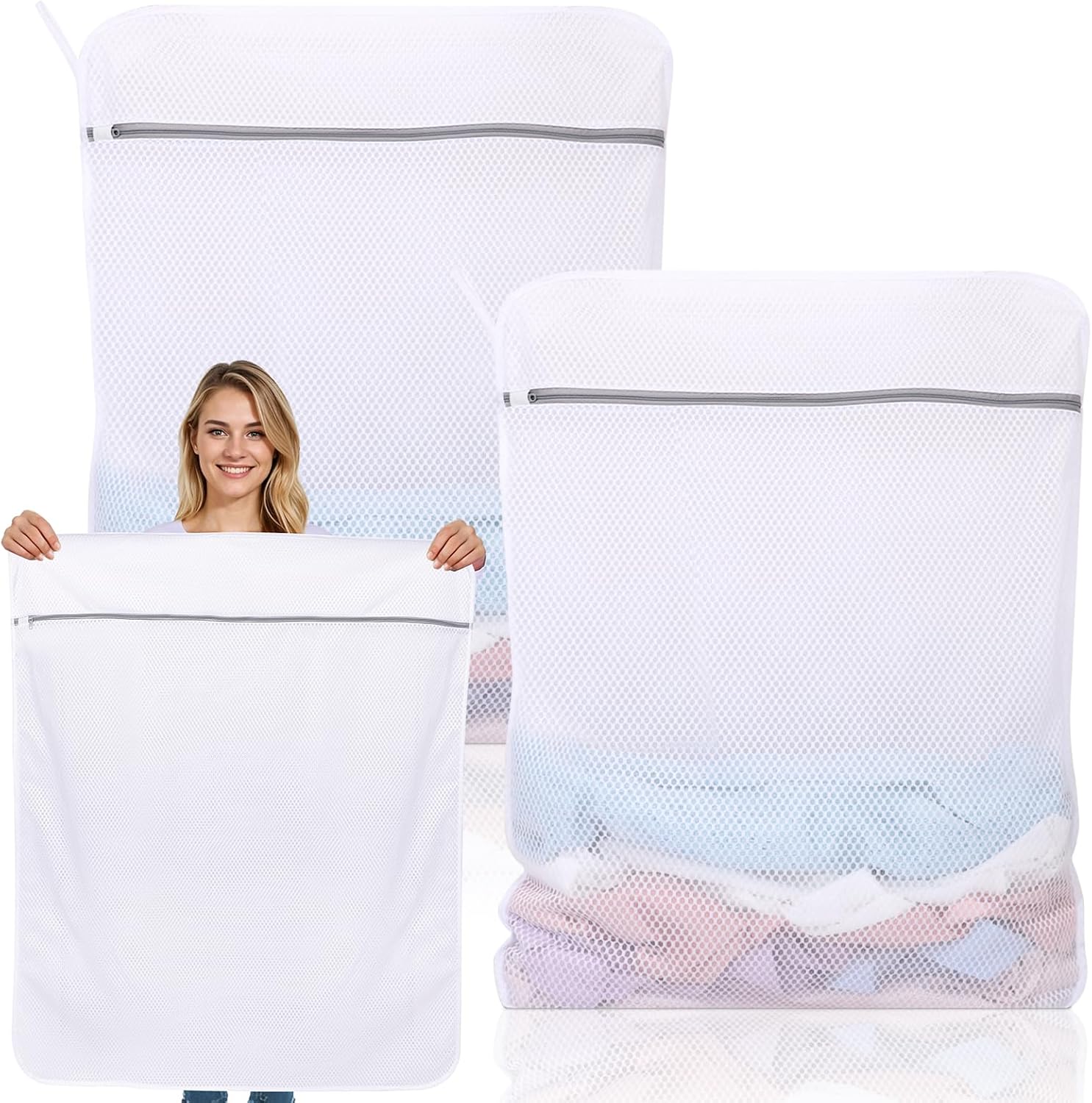 2 Pack XXX-Large Mesh Laundry Bags for Delicates, 35 x 43 Inches | 120gsm Honeycomb Mesh, Protect Delicates, Sturdy Zipper, Reusable, Washer & Dryer Safe, For College, Dorm, Home and Travel