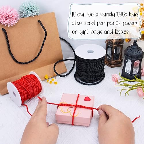 Miniatura 5 de LEREATI Cuerda de seda trenzada de 27 yardas, cuerda negra suave de satén, cordón de nailon de 0.197 in, cuerda decorativa gruesa, cordón para