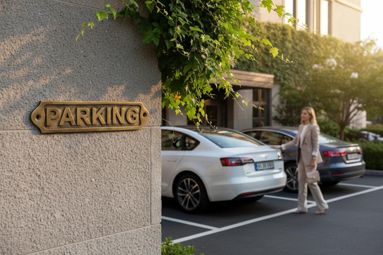 PARKING Antique Engraved Door Plaque Sign 22x5 cm — Vintage Style Wall & Door Name Plate with Screws, Classic Plaque Decor for Home Office Business Entrance — PARKING
