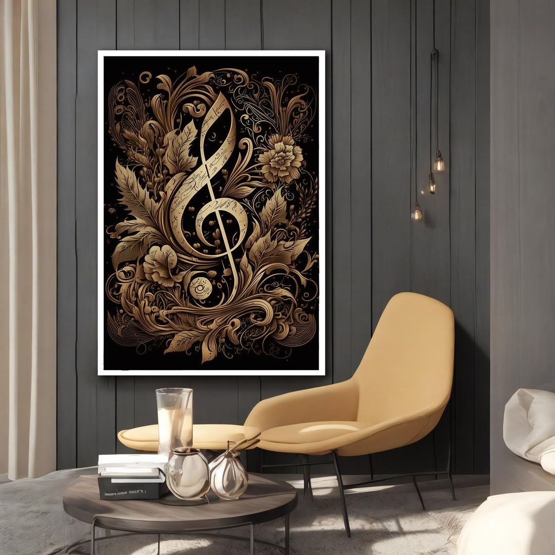 LMYCHENG Stampa artistica murale con note musicali astratte, poster musicali, arte murale astratta per casa e ufficio, decorazione moderna su tela (70x110 cm/cornice interna)