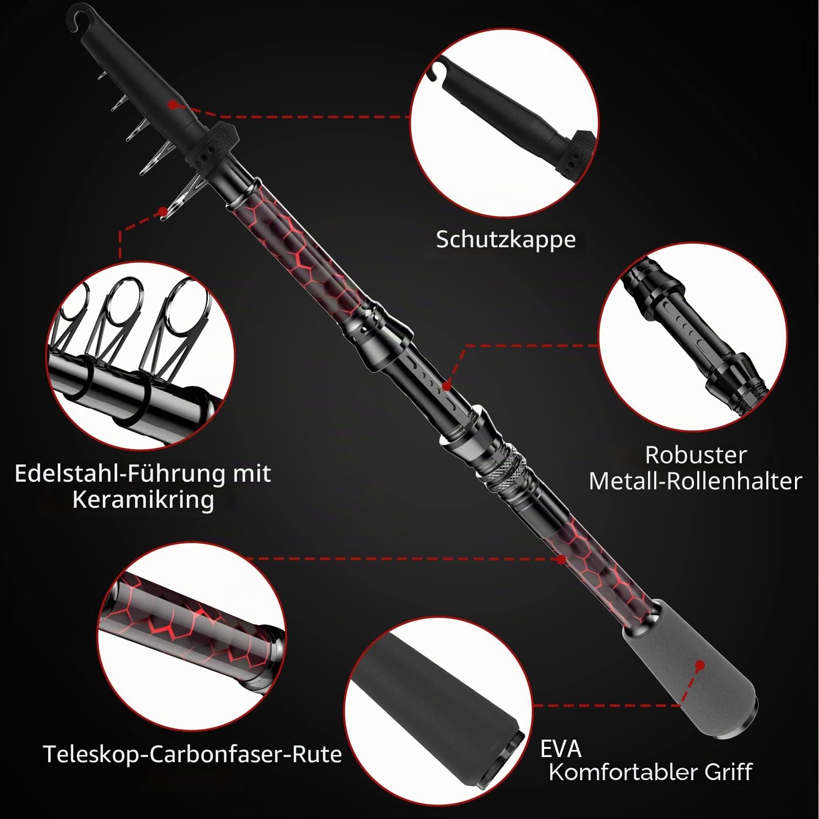 QudraKast Fishing Rod and Reel Combos, Unique Design with X-Warping Painting, Carbon Fiber Telescopic Fishing Rod with Reel Combo Kit with Tackle Box, Best Gift for Fishing Beginner and Angler