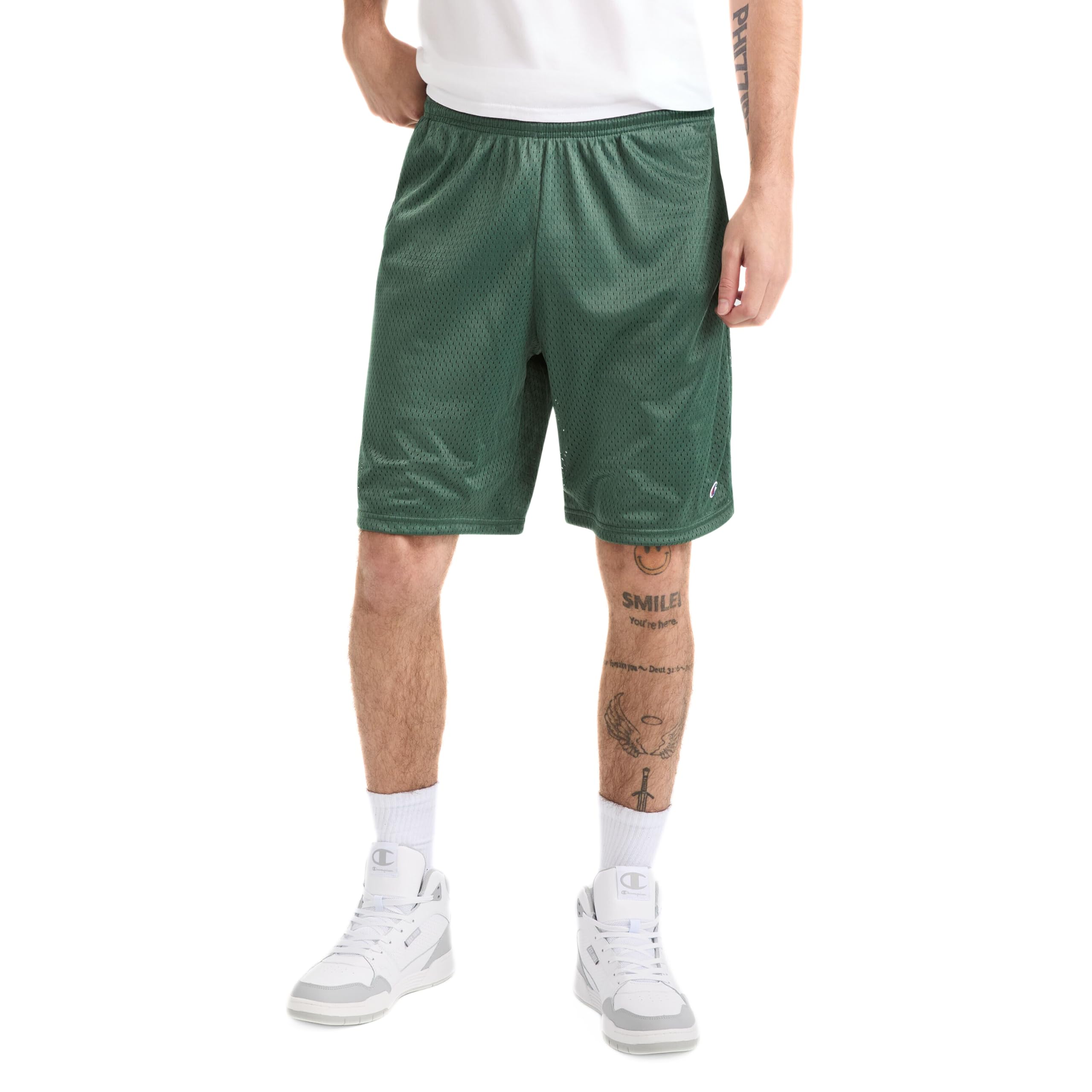 Champion Men's Long Mesh Short with Pockets, Dark Green-407q88, XX-Large