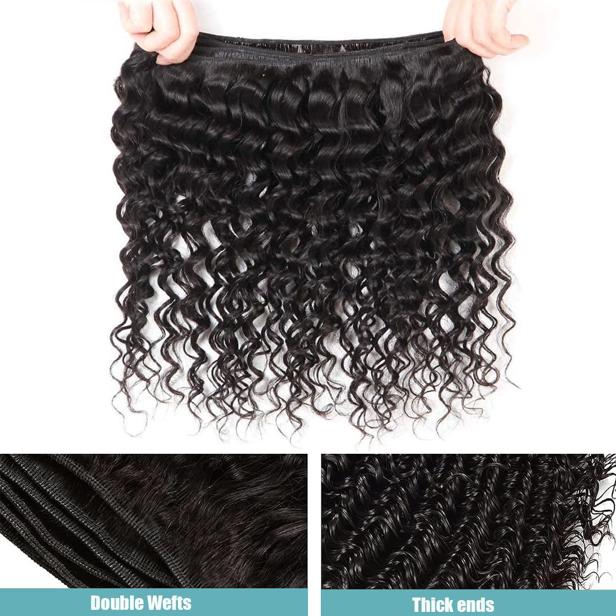 12A Virgin Deep Wave Human Hair Bundles 18 20 22 Inch Curly Bundles Human Hair 100% Unprocessed 3 Bundle Brazilian Human Hair Extensions Quick Weave Natural Black Color