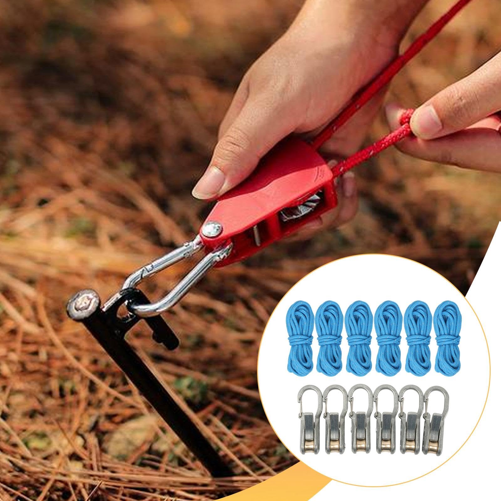 Corda con Tenditore a Rullo, Strumento di Tensionamento per Corde, Leggero E Multifunzionale, Regolatore di Paracord per Tiranti, 6 Corde 6 Ganci