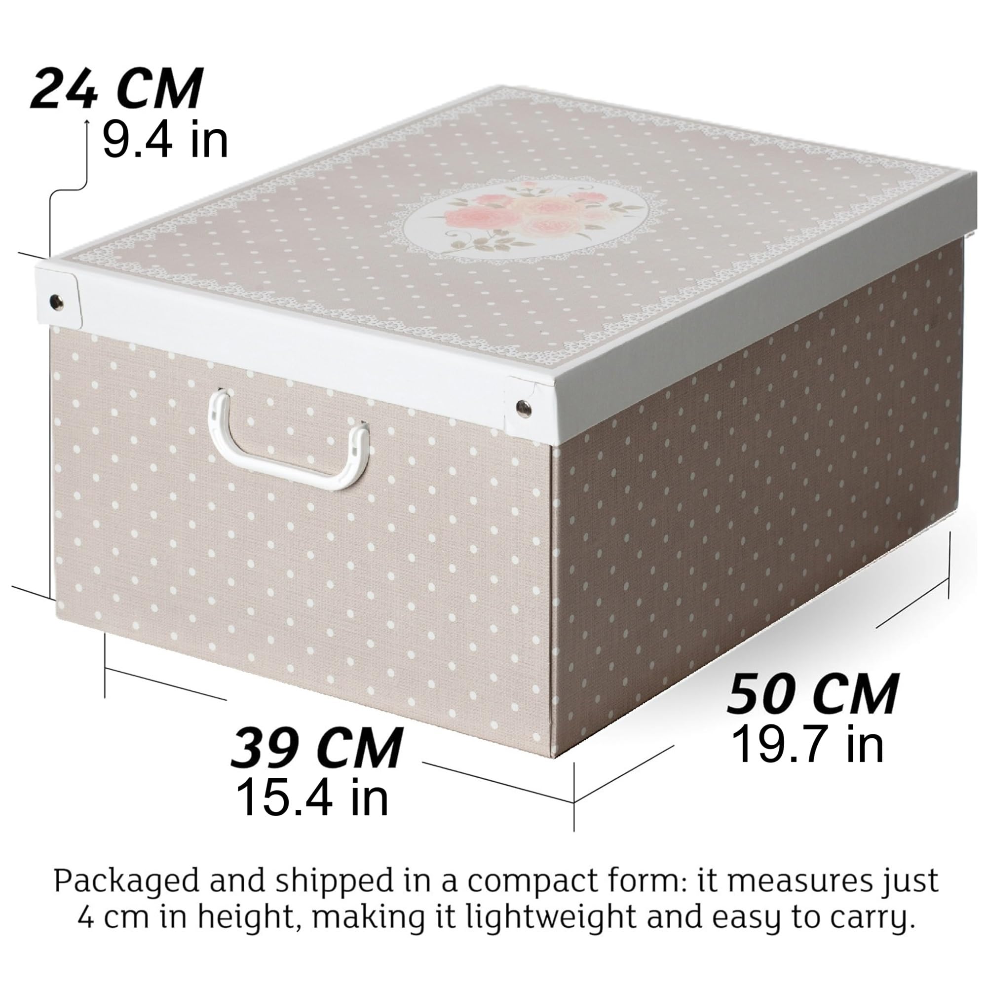 Set aus 6 Aufbewahrungsboxen mit Deckel – Große Kleiderboxen aus Karton 39x50x24 cm – Robust, leicht zu montieren, mit Tragegriffen – Perfekt für Kleiderschrank & Saisonwechsel Punkte