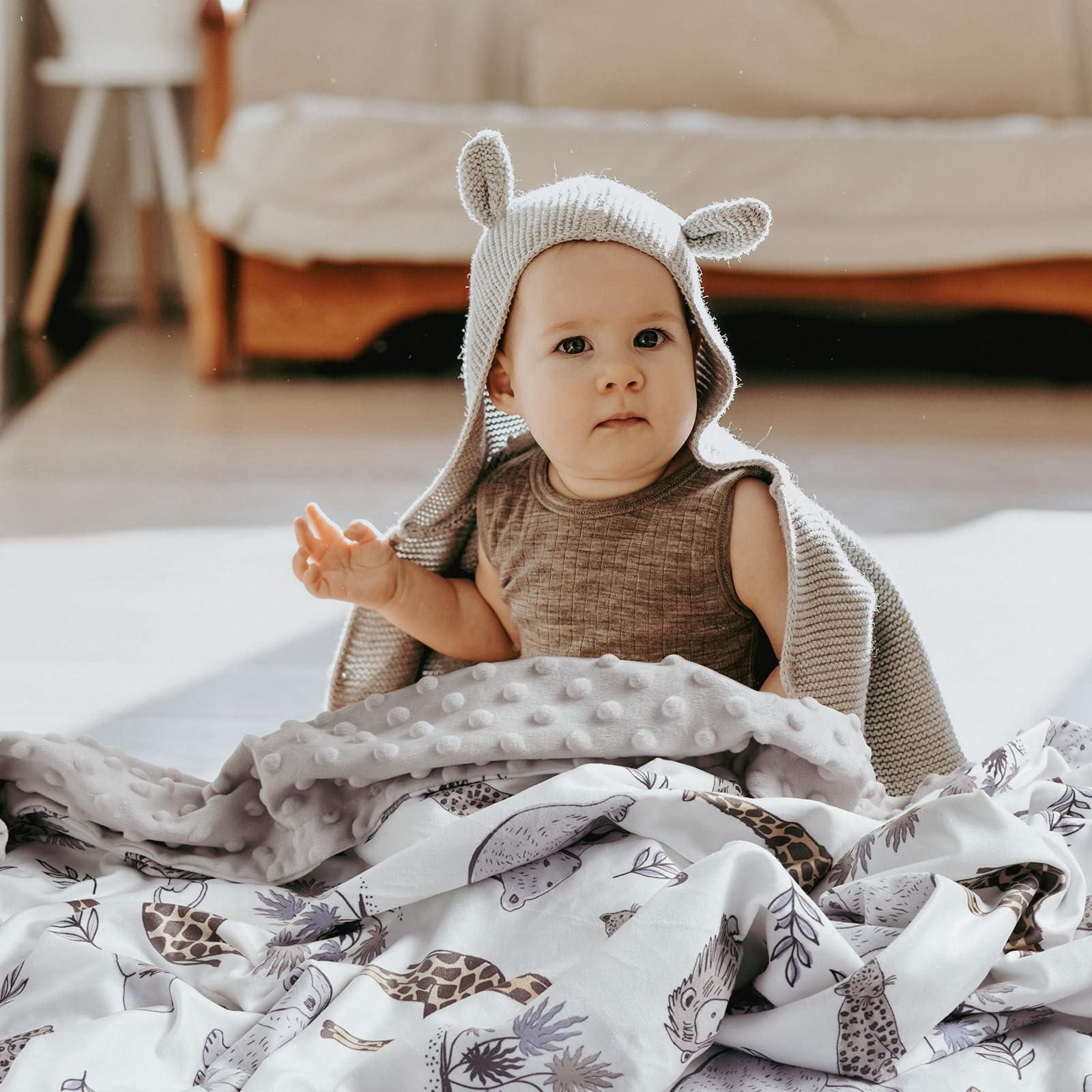 Coperta Morbida Per Bambini 75x100cm Con Motivi Animali - Micro-velluto A Punti Peso 300g