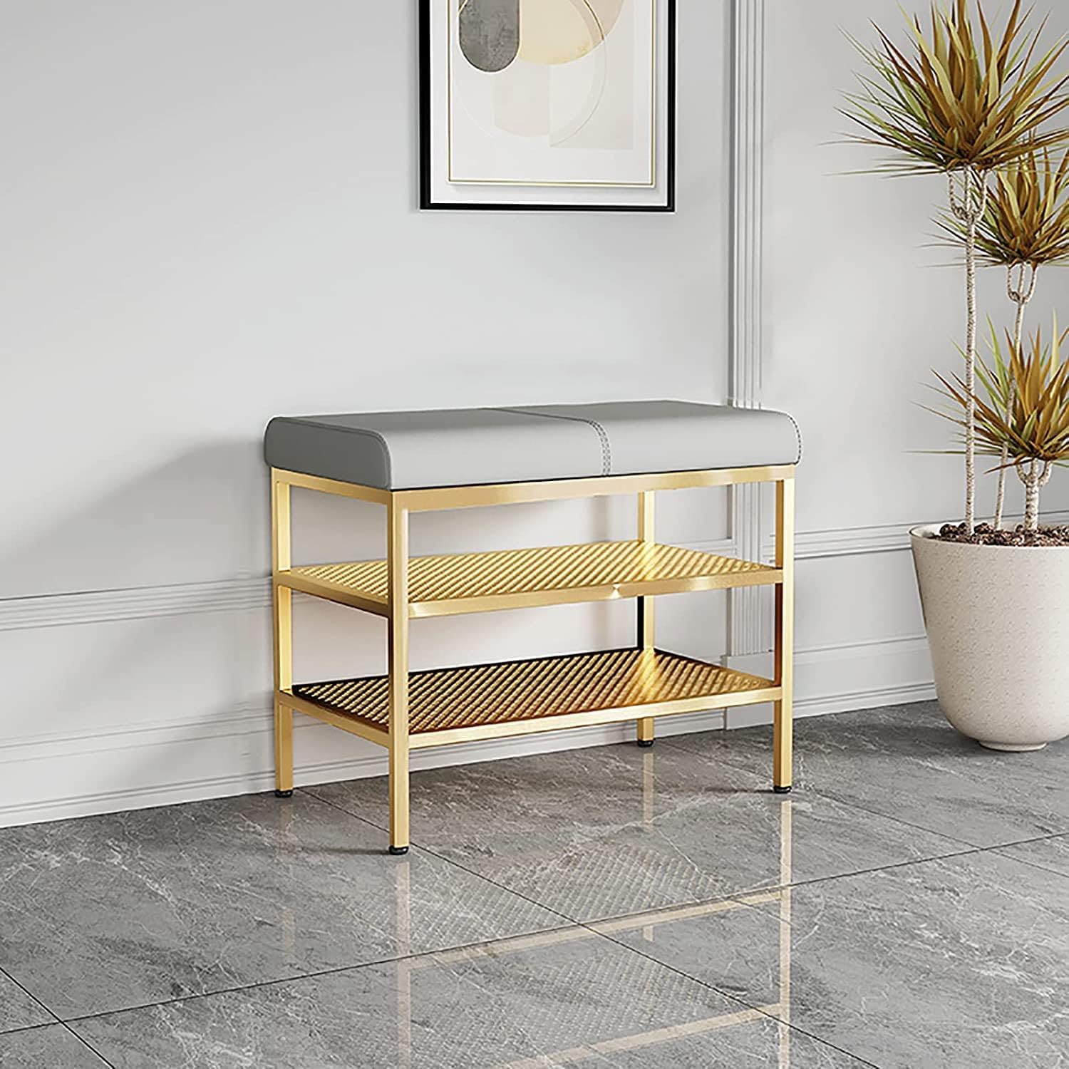 Banc à chaussures d'entrée moderne avec meuble de rangement 2 niveaux