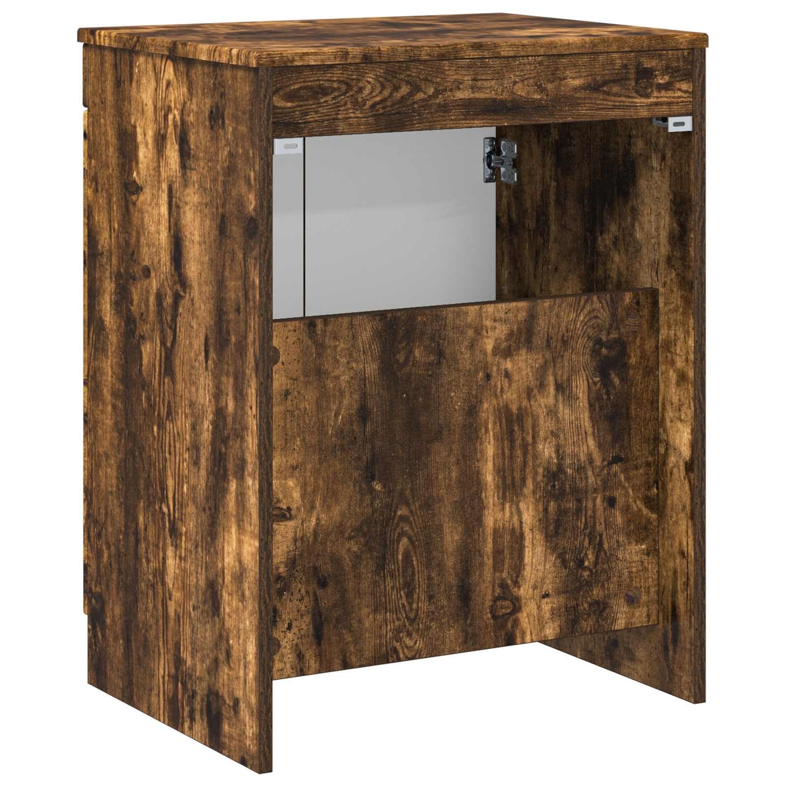Mueble de baño de roble ahumado, 54 x 41 x 70 cm | Elegante mueble de lavabo para baño de invitados con orificio de placa flexible y mango negro.