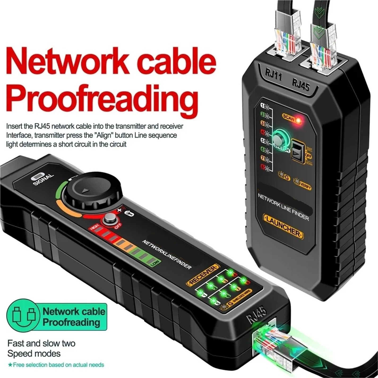 Tester Kabli Sieciowych, Lokalizator kabli sieciowych RJ45 RJ11 LAN Tester Urządzenie do testowania przeciwzakłóceniowego Narzędzia napraw sieci
