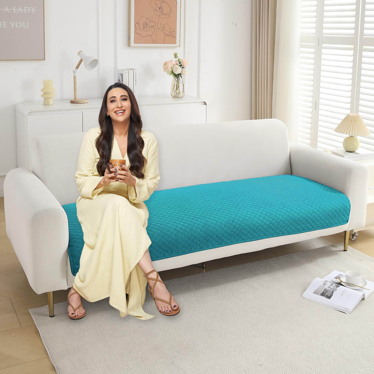 HOKIPO Quilted Sofa Cover Mat for 3 Seater Sofa, Teal (IN-723-TL)-image-40