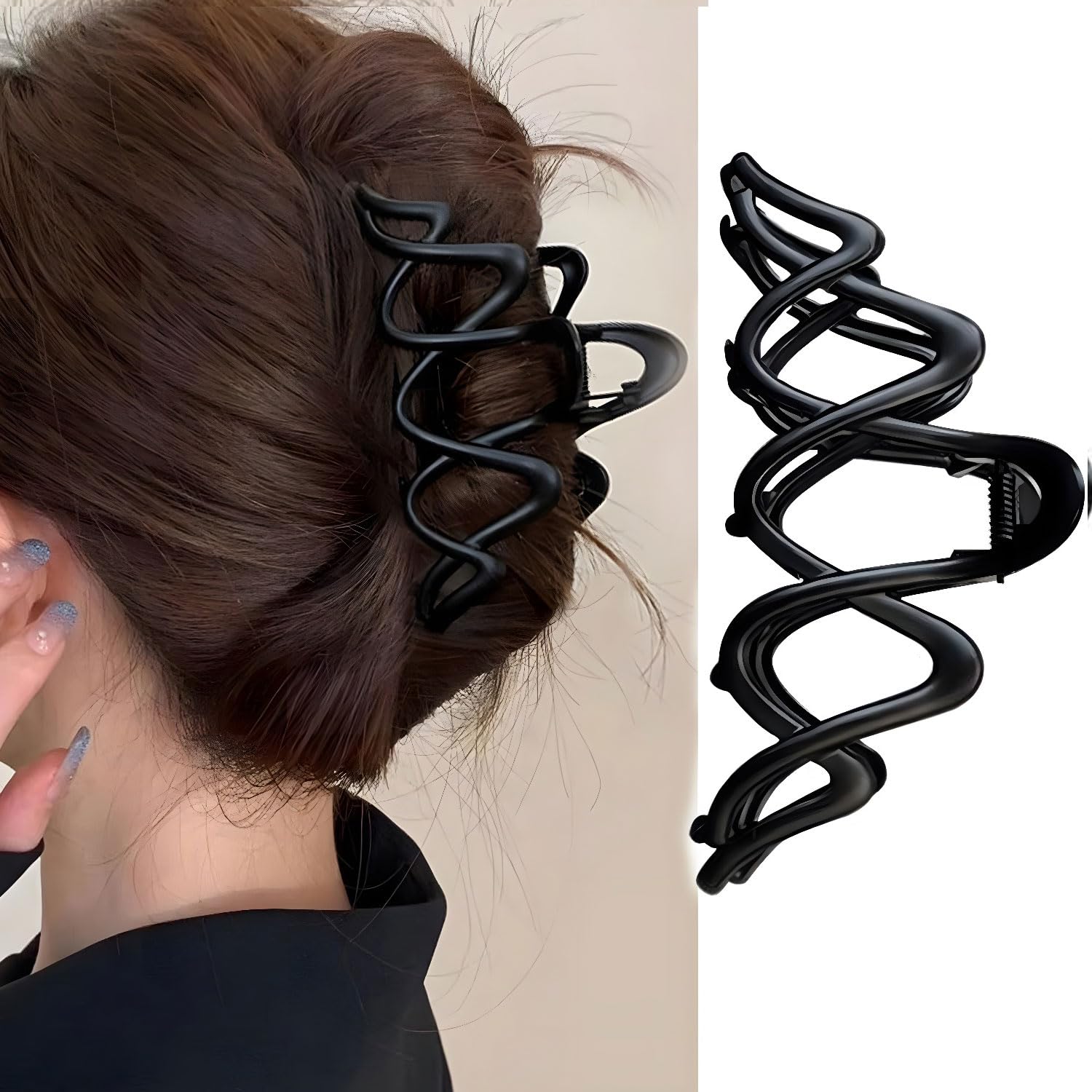 Wave Metal Hair Claw Clips, 1Pcs Hair Claw Clips for Thin Thick Hair Accessories Non-Slip Wavy Black Hair Claw Clip Strong Hold Grip Hair Jaw Clip
