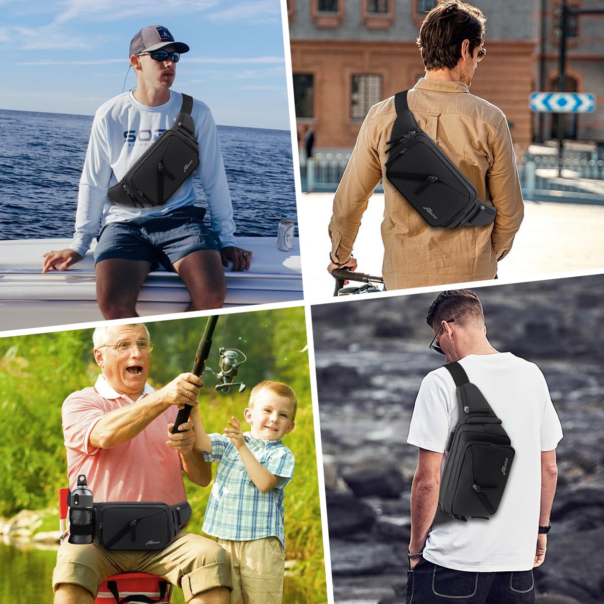 REETEE Bauchtasche Damen und Herren Wasserabweisende Gürteltasche mit Flaschenhalter, Mehrere Fächer Hüfttasche Sport für Reise Wandern Hundetraining Outdoor-Aktivitäten (schwarz)