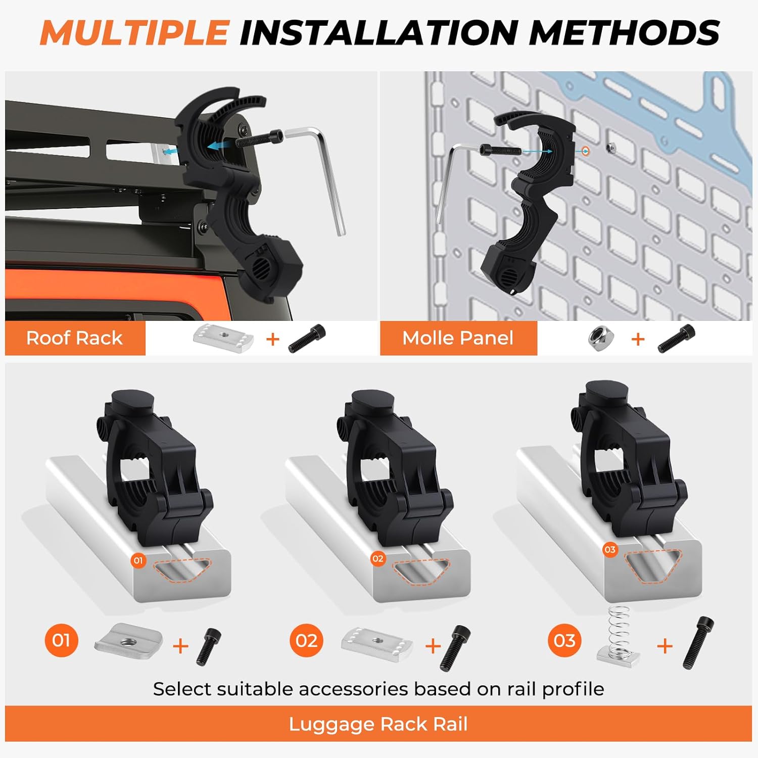 Locking Shovel Mount for Roof Rack & Molle Panel, Heavy Duty Quick Release Axe Holder with Anti-Theft Lock, Fits 1’’ -1.75’’ Diameter Tools for Truck Bed Tractor Off-Road Vehicle