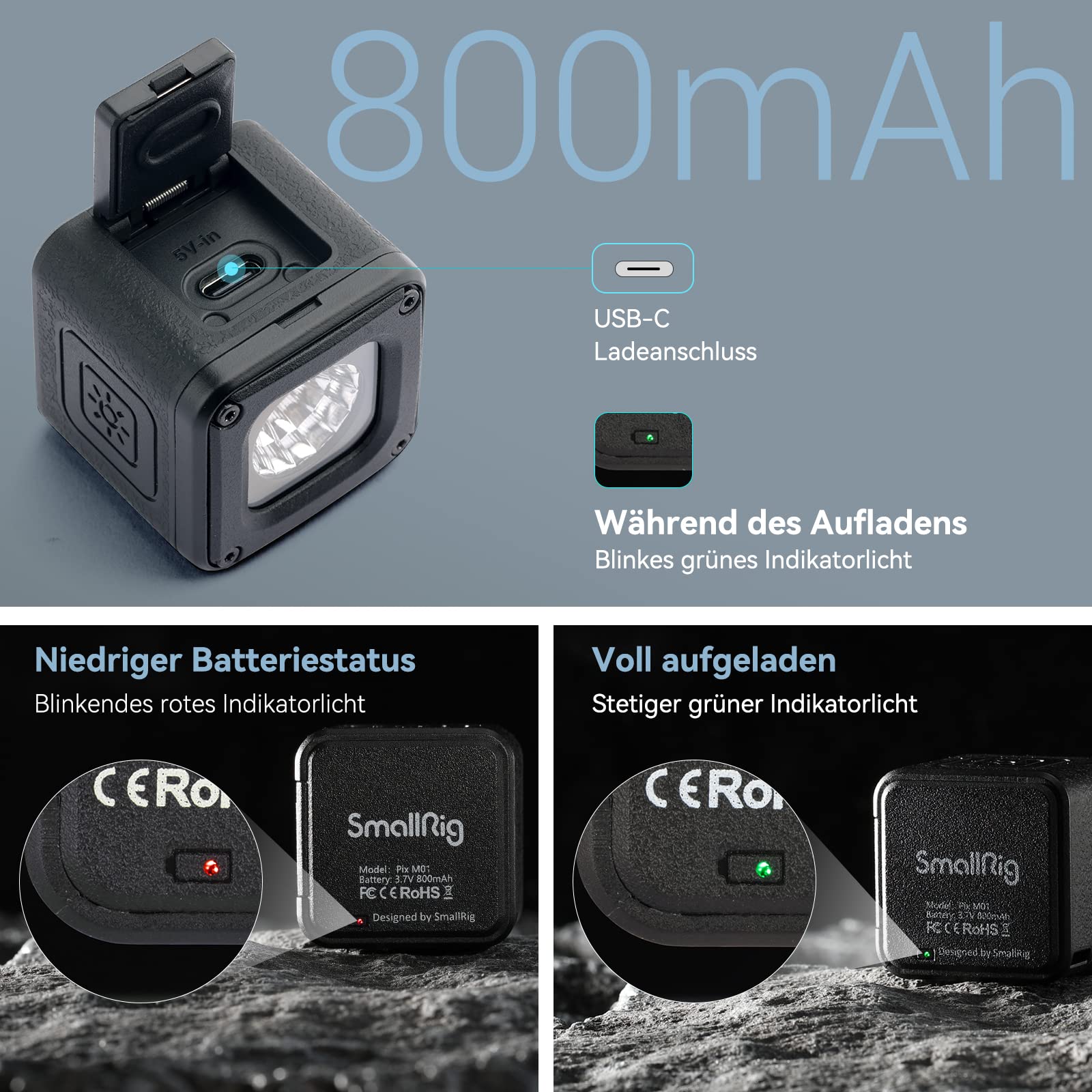 SMALLRIG LED VideoLicht, Led Video Light Mini, Regenfeste Beleuchtungsset Mini Cube mit 8 Farbfiltern, Dimmbares Fill-Fotografielicht 5600K CRI95 für Smartphone, Vlog, Action und DSLR Kamera - 3405