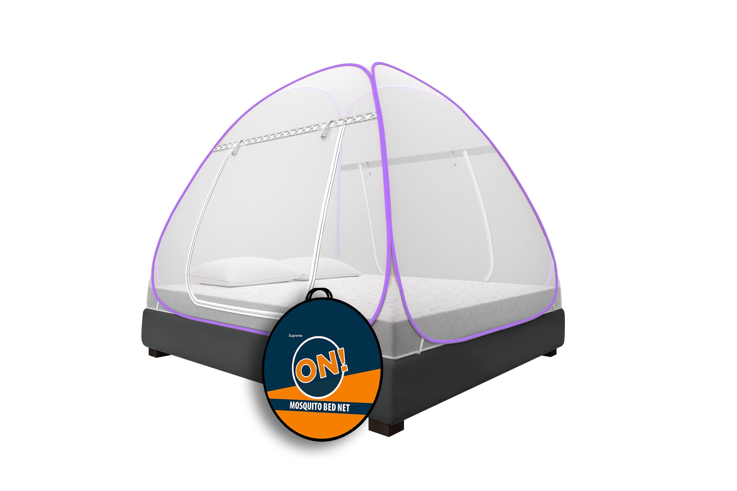 Supreme On Mosquito Net with Pocket for Mobile, Spectacles; King Size 6.5 Feet x 6.5 Feet Premium Machardani, Strong and Durable, 30 GSM, Tent Type, Foldable, Corrosion Resistant (Purple, King) [200 cm x 200 cm x 140 cm]-image-35