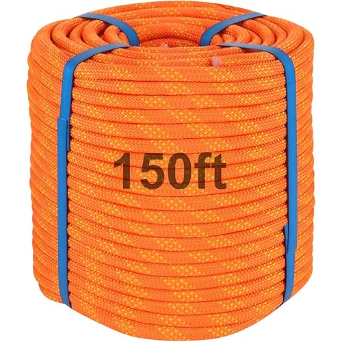 150ft 3/8 Inch Climbing Rope, Heavy Duty Arborist Rope, Nylon Rigging Rope for Tree Work,Bull (Orange)