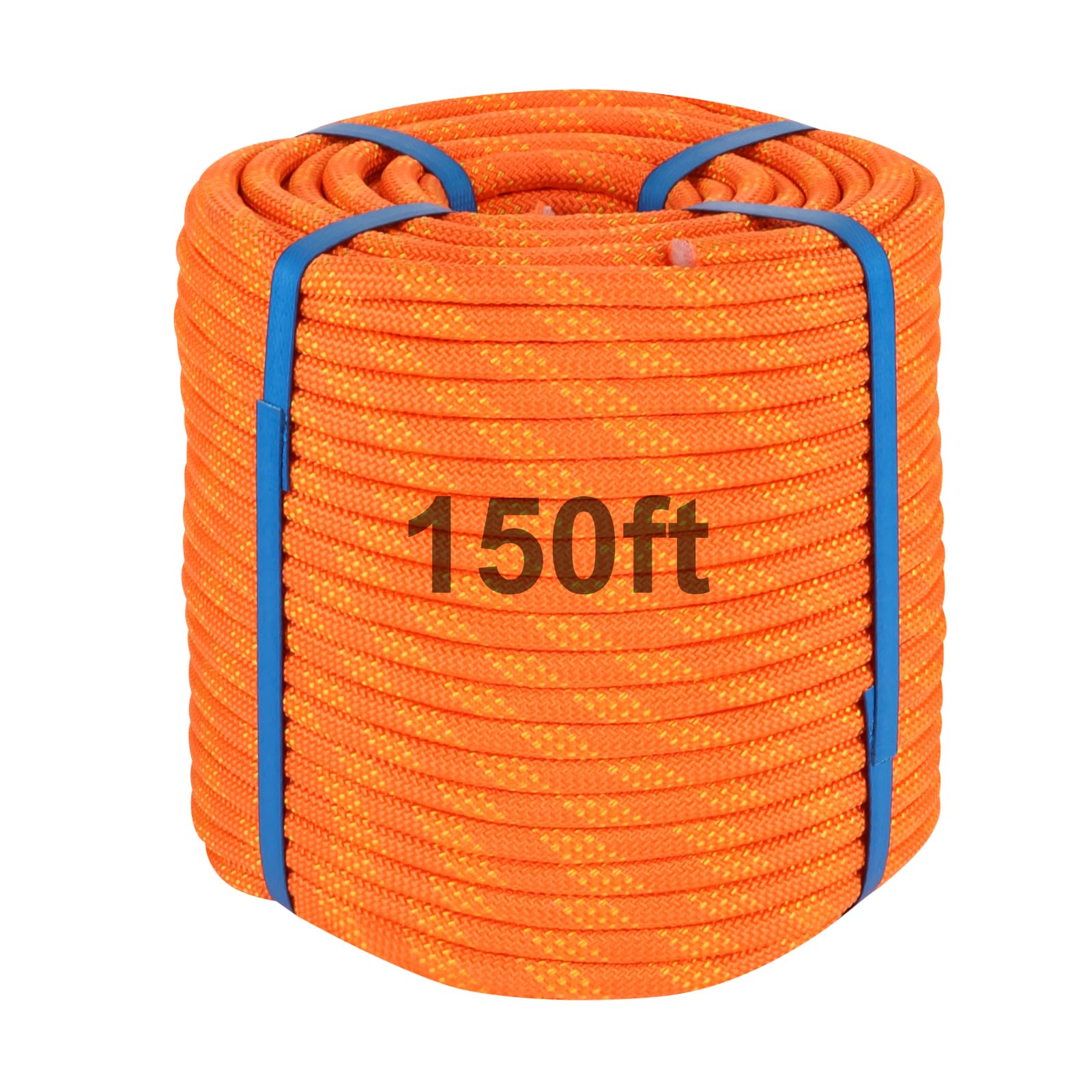 150Ft 1/2 Inch Heavy Duty Climbing Rope,Arborist Rope for Tree Pulling (Orange)
