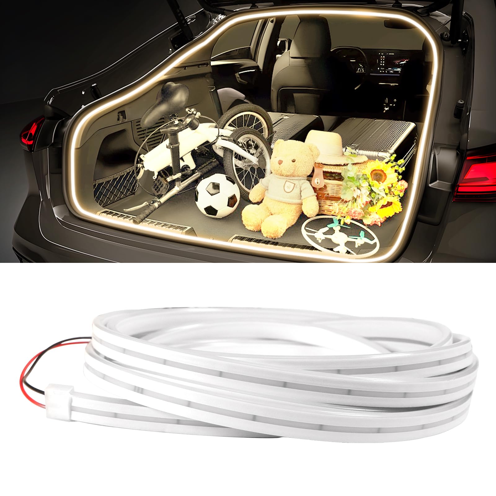 Tira de Luz para Maletero de Coche, Tira de Luz LED de Corte Flexible para Maletero Impermeable Universal Tira de Luces LED para Interior de Coche, SUV, Camión (Blanco Cálido, 2 m/79 in)