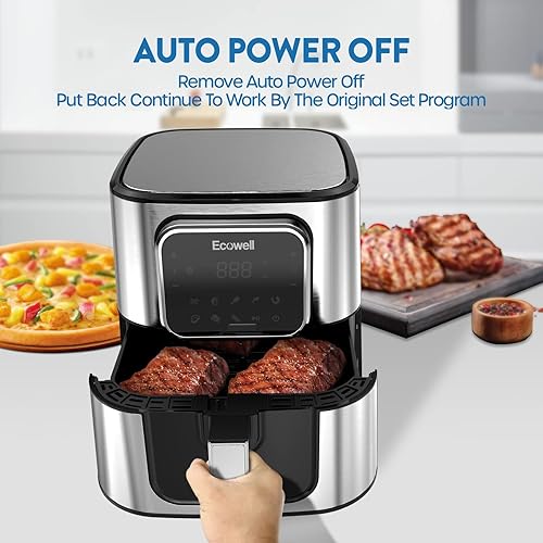 Miniatura 7 de ECOWELL Freidora de aire, compacta grande de 6 cuartos de galón, freidora de aire de acero inoxidable, 8 ajustes preestablecidos de alimentos,
