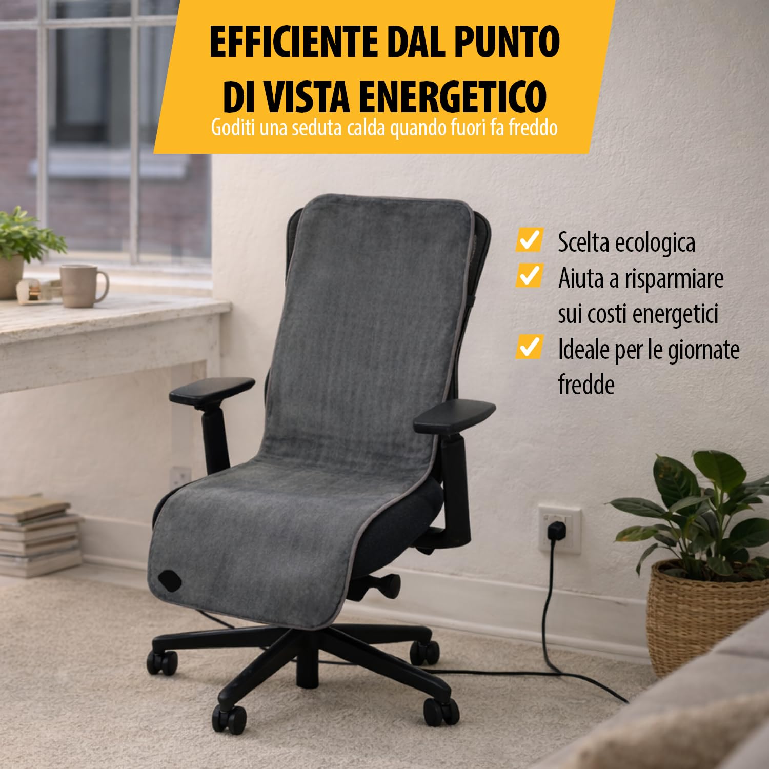 Tristar Coperta Elettrica per Sedia - 110x40 cm - 6 Livelli di Calore - Timer 90 Min - Telecomando Rimovibile - Lavabile in Lavatrice - Riscaldamento Rapido - Antiscivolo - BW-4772