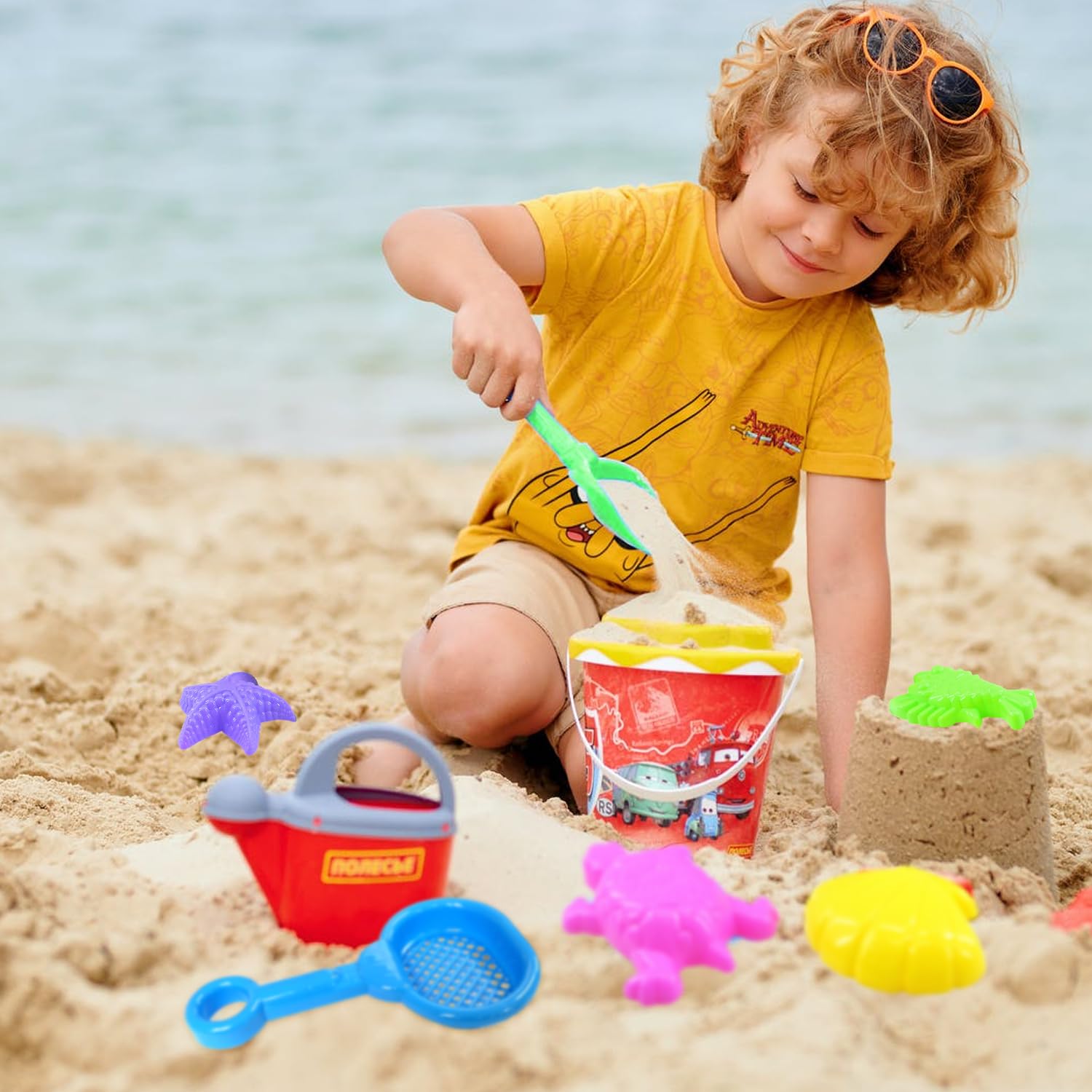 8 Pezzi Giocattoli Spiaggia Per Bambini, Set Con Palette E Stampi Animali Marini, Secchiello E Rastrello - 3