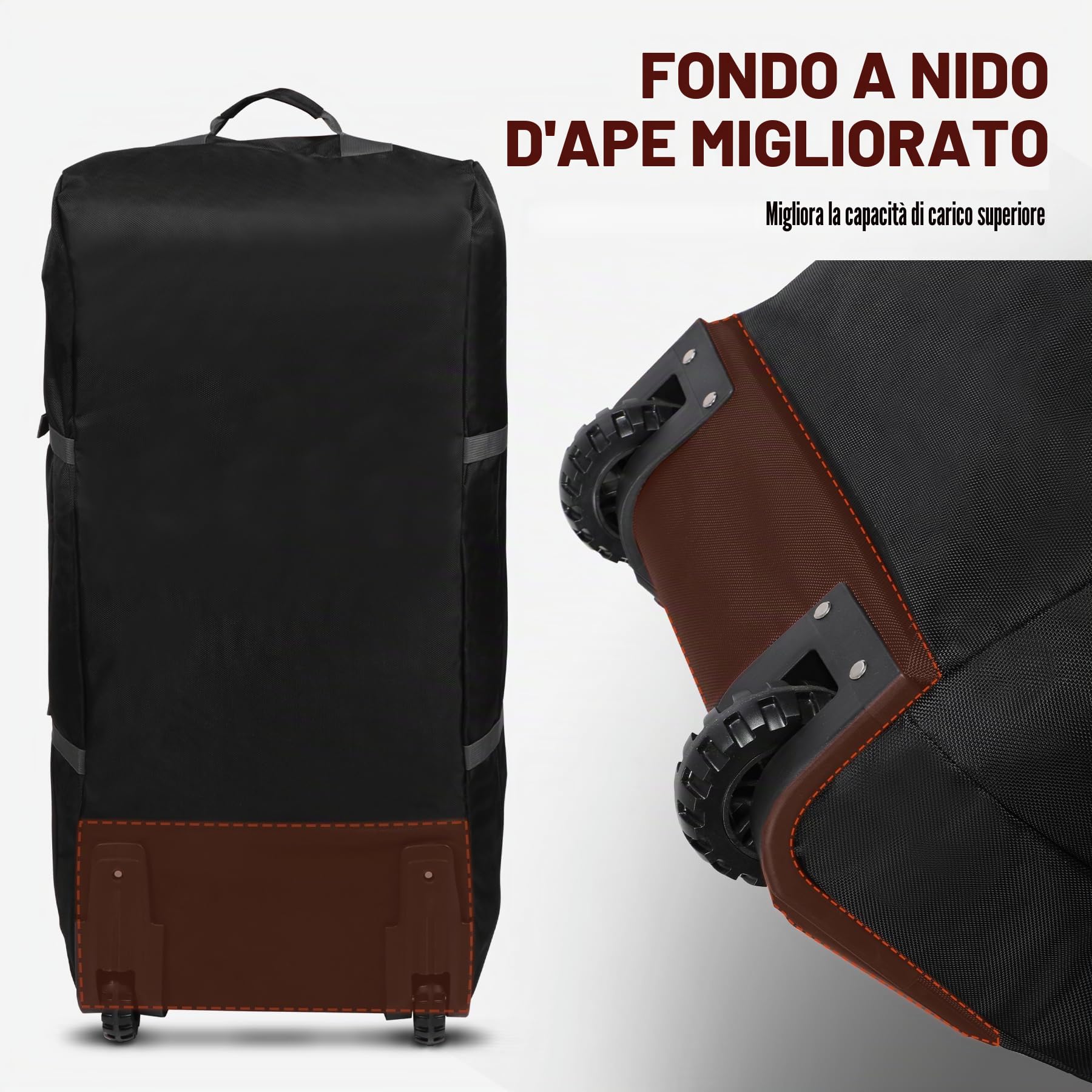 REDCAMP Borsone con ruote, grande borsone pieghevole da viaggio con rulli, nero, 85L/120L/140L, 140 l-nero