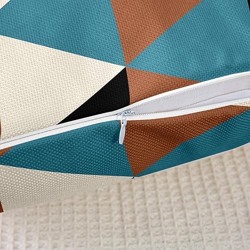 Miniatura 5 de jejeloiu Juego de 4 fundas de almohada geométricas coloridas de 20 x 20 pulgadas, fundas de almohada decorativas geométricas negras y marrones para